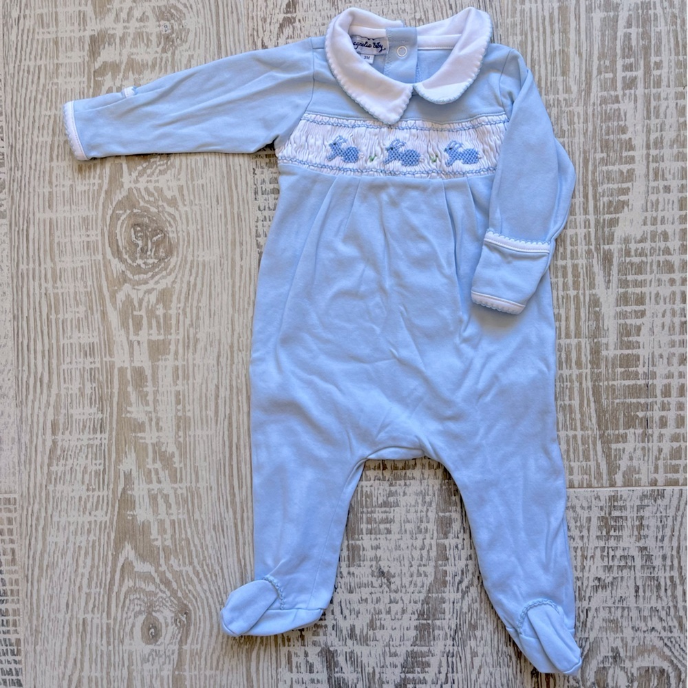 Magnolia Baby Easter Sleeper Footie Pima Cotton Blue White size 3 months baby